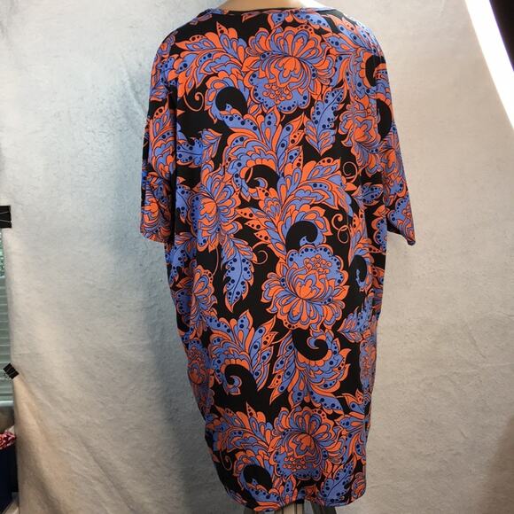 LuLaRoe Long Hi-Lo Irma Tunic Top Black Blue Orange Floral Pattern Size Medium‎ - Picture 4 of 8